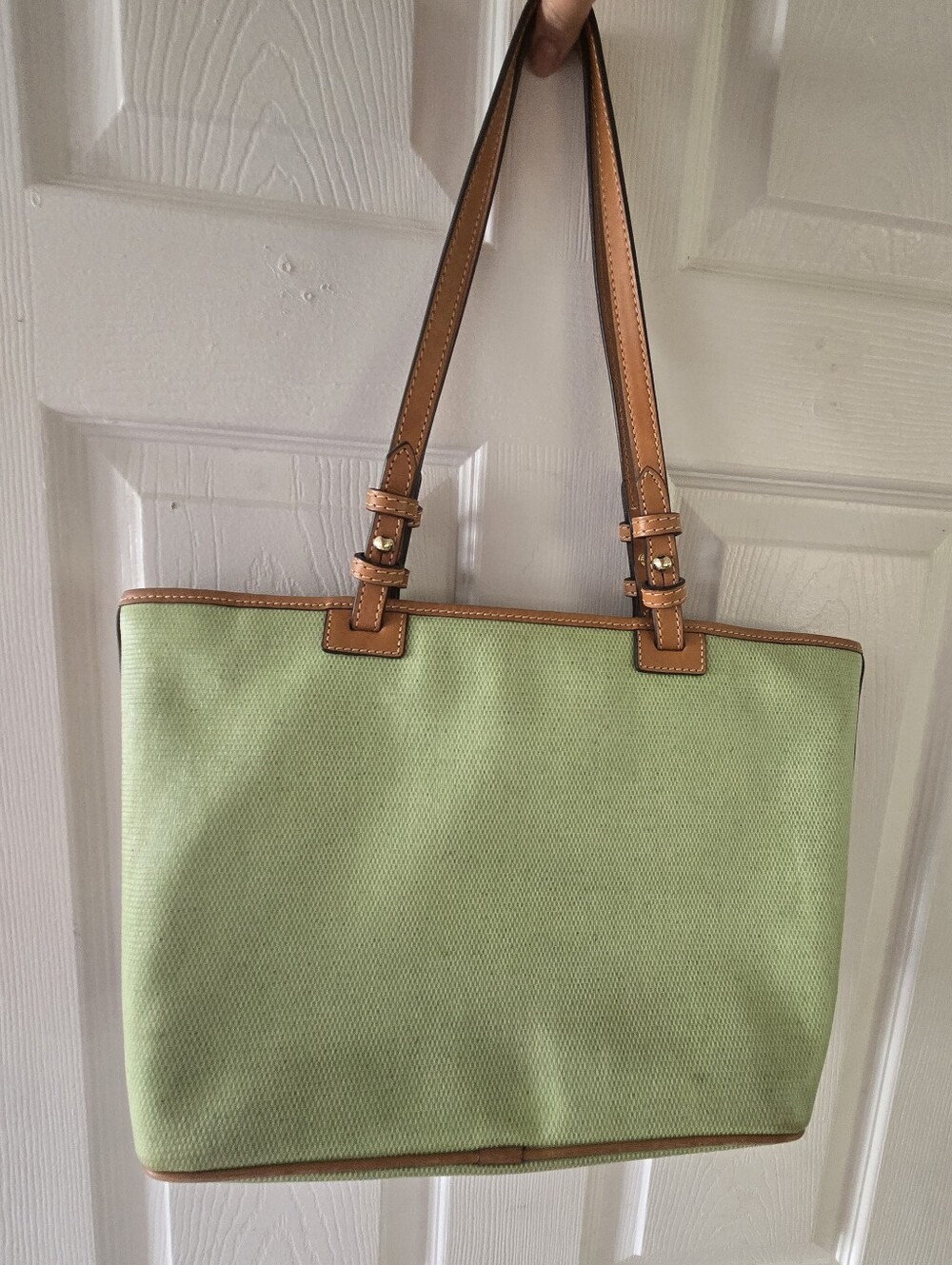 Dooney & Bourke Leisure Shopper Green Lime Bag Coated Cotton Leather Trim Tote - Picture 4 of 11